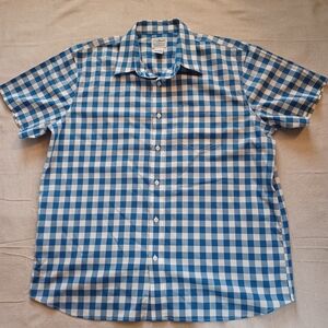 L.L. Bean Blue and White Button Down Short Sleeve Shirt Men's Size Large Regular